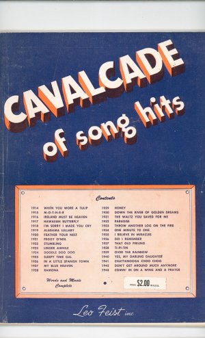 Cavalcade Of Song Hits Music Words and Music Complete  Leo Feist Vintage