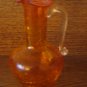 Crackle Glass Orange Fluted Pitcher With Clear Applied Handle Hand Blown