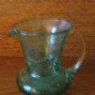Crackle Glass Green Pitcher With Clear Applied Handle Hand Blown