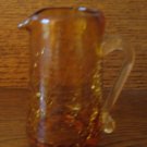 Crackle Glass Amber / Gold Pitcher With Clear Applied Handle Hand Blown