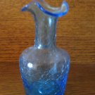 Crackle Glass Stunning Blue Fluted Vase Hand Blown