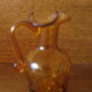 Crackle Glass Amber / Gold Fluted Pitcher Handle Hand Blown