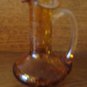 Crackle Glass Fluted Pitcher Amber / Gold With Clear Applied Handle Hand Blown