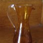 Crackle Glass Pitcher Amber / Gold With Clear Applied Handle Hand Blown
