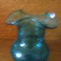 Crackle Glass Wide Fluted Vase Green / Teal Hand Blown