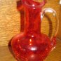 Crackle Glass Fluted Pitcher Red / Orange With Clear Applied Handle Hand Blown