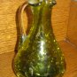 Crackle Glass Fluted Pitcher Green With Clear Applied Handle Hand Blown
