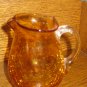 Crackle Glass Pitcher Amber / Gold Unique Shape With Clear Applied Handle Hand Blown