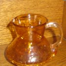 Crackle Glass Pitcher Amber / Gold  With Clear Applied Handle Hand Blown