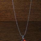 Very Pretty Crown Pendant With Red / Orange Gem Necklace Never Worn