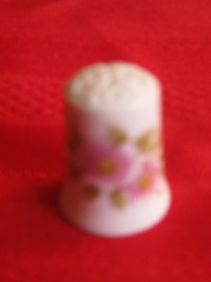 Thimble Pink Flowers Floral Taeger Bavaria Germany With Information Card
