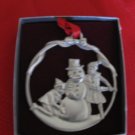 Very Nice Pewter Ornament With Boy And Girl Building A Snowman by Oceanart 1997