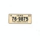 Vintage 1953 Iowa Miniature License Plate General Mills ?