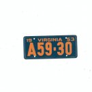Vintage 1953 Virginia Miniature License Plate General Mills ?
