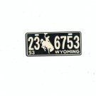 Vintage 1953 Wyoming Miniature License Plate General Mills ?