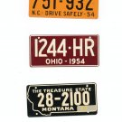 Lot Of 3 1954 License Plates Miniature North Carolina Ohio Montana General Mills