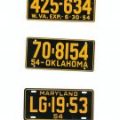 Lot Of 3 1954 License Plates Miniature West Virginia Oklahoma Maryland General Mills