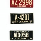 Lot Of 3 1954 License Plates Miniature Indiana South Carolina Colorado General Mills