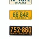 Lot Of 3 1953 License Plates Miniature Alabama North Carolina Colorado General Mills