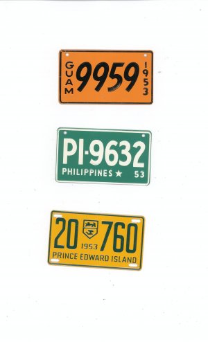 Lot Of 3 1953 License Plates Miniature Guam Philippines Prince Edward Island General Mills