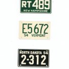 Lot Of 3 1954 License Plates Miniature New Hampshire Vermont North Dakota General Mills