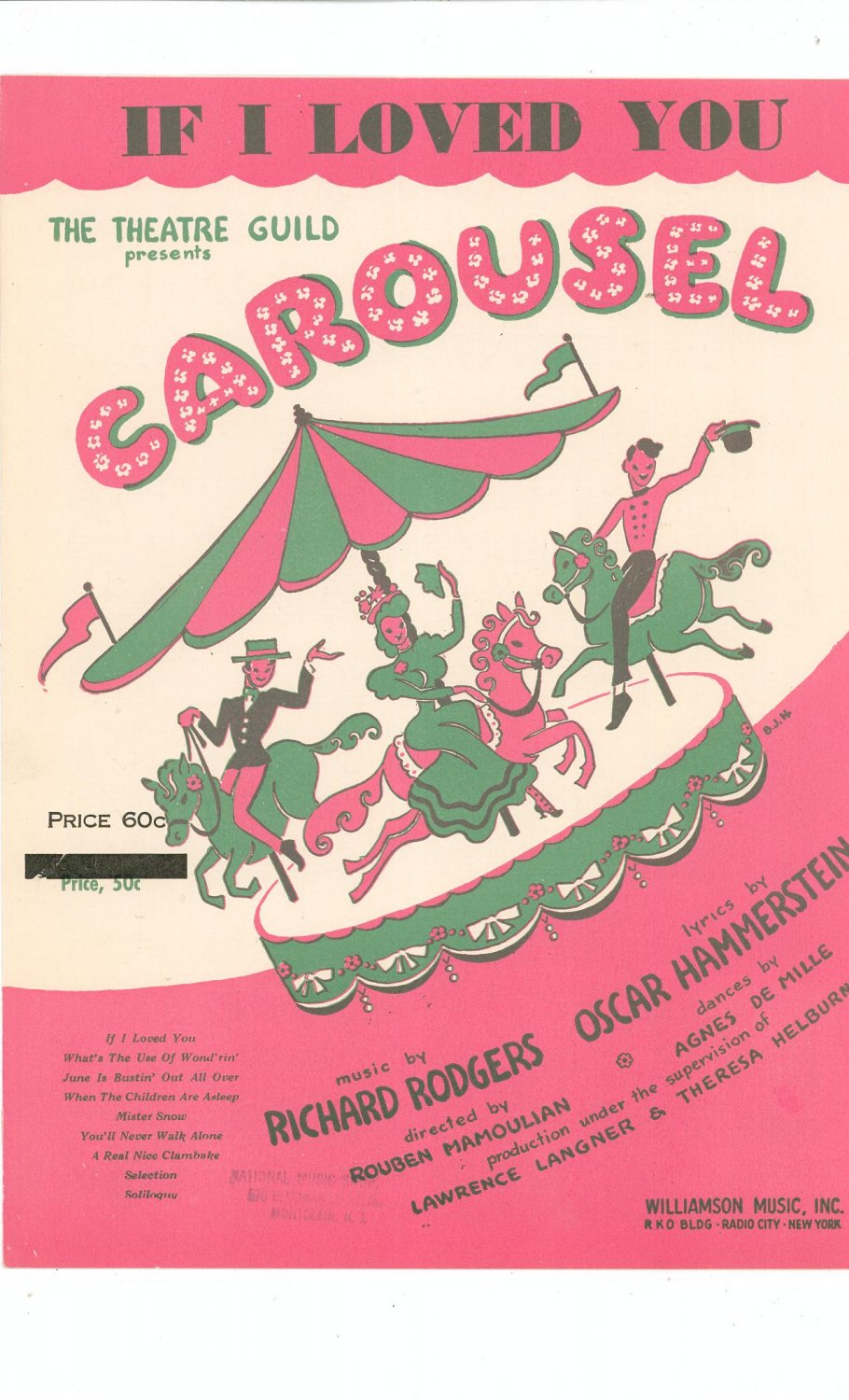 Vintage If I Loved You Carousel Sheet Music Williamson Music Inc.