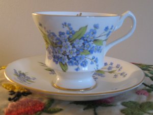 Souvenir Banff Canada Windsor Blue Floral Cup & Saucer Bone China England Gold Trim