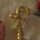Very Pretty Candy Cane With Stones Pin / Brooch Gold Tone