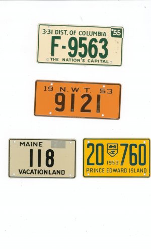 Lot Of 4 Assorted License Plates Miniature Maine N.W.T. Dist. Columbia Prince Edward Island