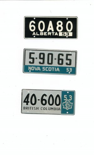 Lot Of 3 Assorted License Plates Miniature Alberta Nova Scotia British Columbia