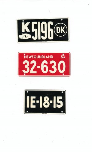 Lot Of 3 Assorted License Plates Miniature Portugal Newfoundland Denmark Vintage