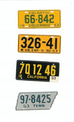 Lot Of 4 Assorted License Plates Miniature Tennessee Colorado W. VA California Vintage