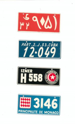 Lot Of 4 Assorted License Plates Miniature Iran Cuba De Monaco Turkiye Vintage