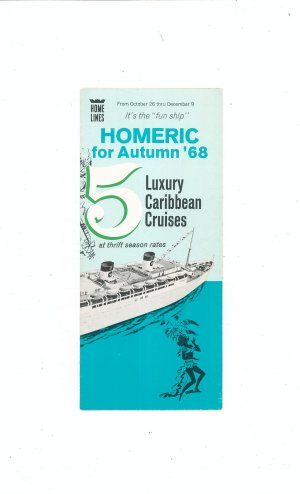 Vintage Homeric Caribbean Cruise Brochure Autumn 1968 Home Lines