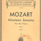 Schirmers Library Musical Classics Mozart Ninteen Sonatas For Piano Book II Volume 1306 Vintage