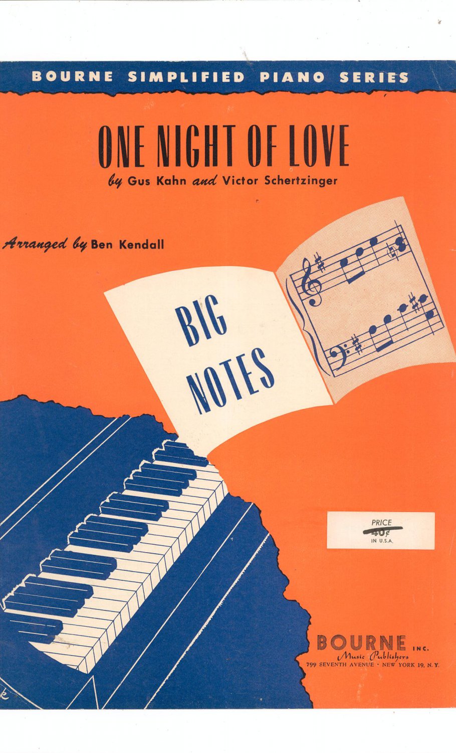 One Night Of Love Piano Sheet Music Vintage Bourne Inc.