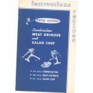 Vintage Magic Hostess 556 550 551 Meat Grinder & Salad Chef Manual & Cookbook 1956 With Insert