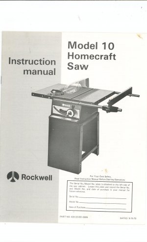 Rockwell Model 10 Homecraft Saw Instruction Manual