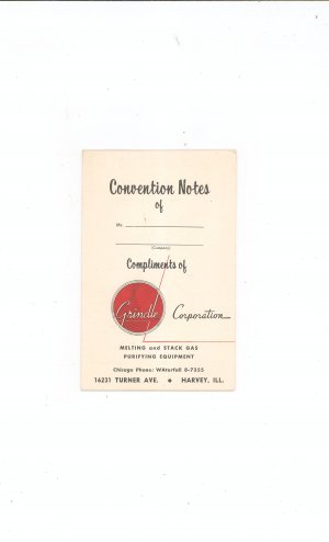 Vintage Convention Notes Notepad Compliments Grindle Corporation Ill.