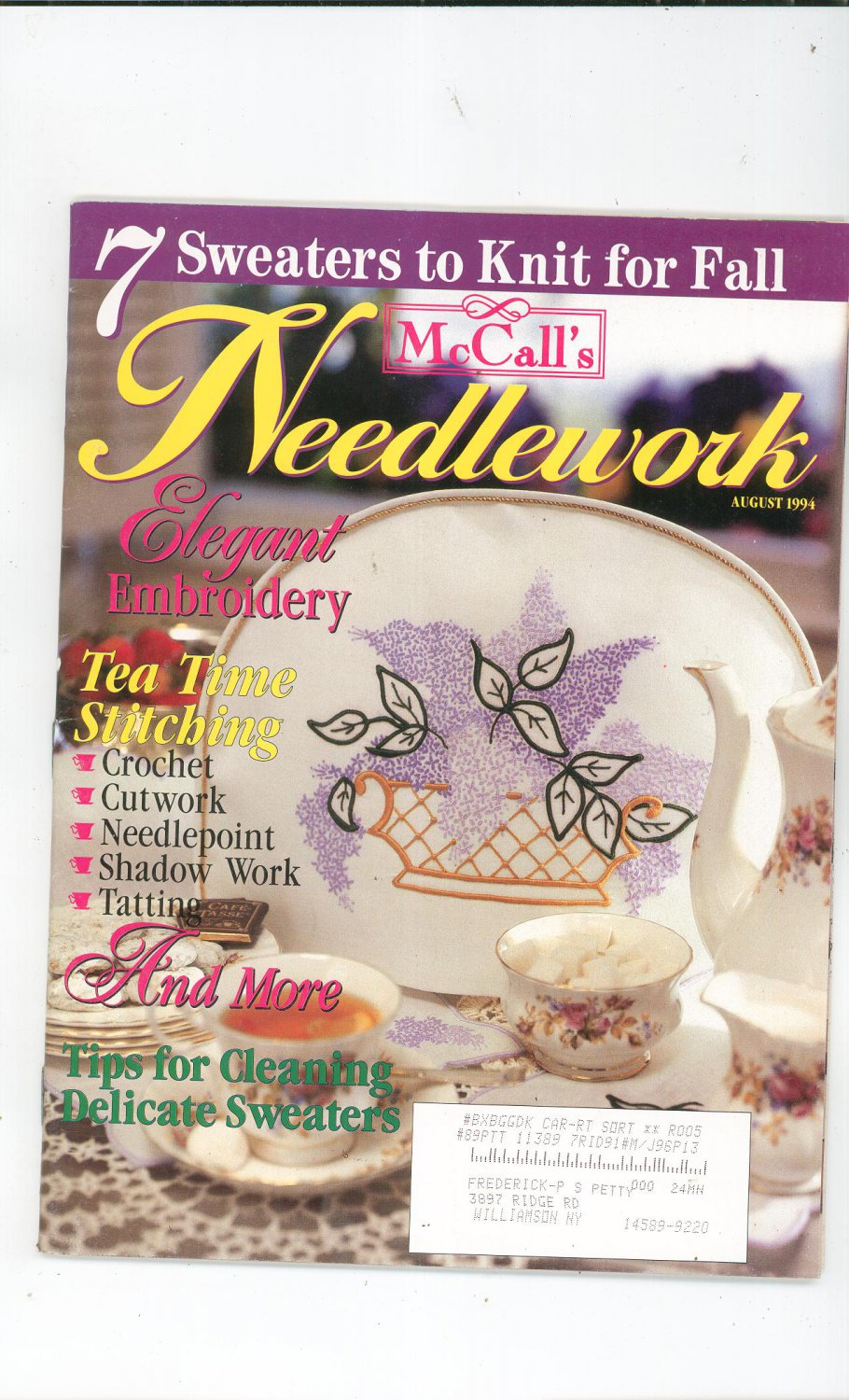 McCall's Needlework Magazine August 1994 With Pattern Insert