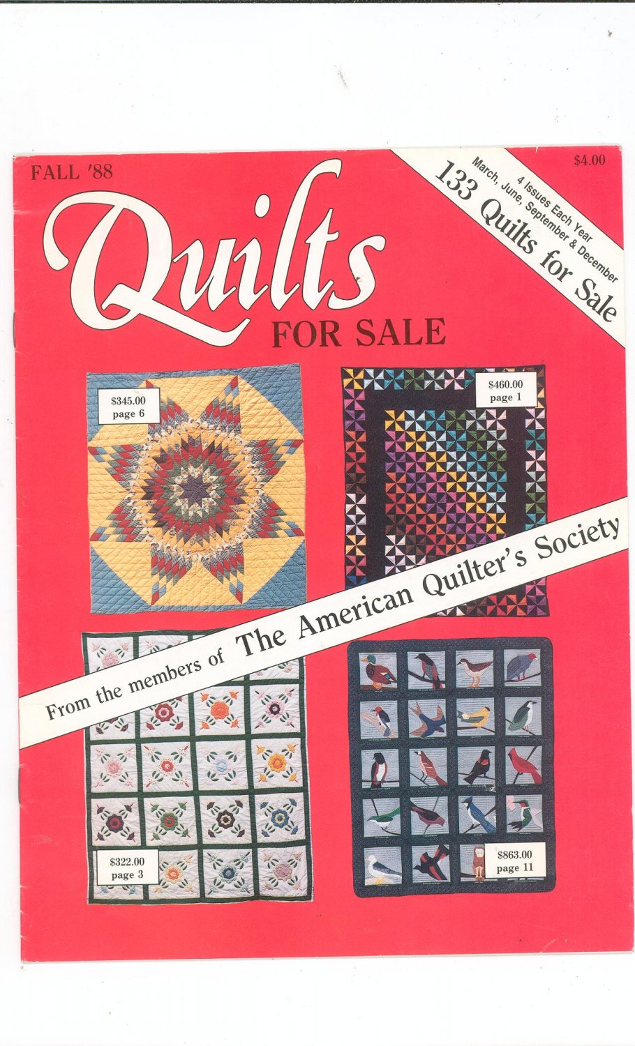 Lot Of 4 Quilts For Sale Magazine The American Quilter's Society 1988