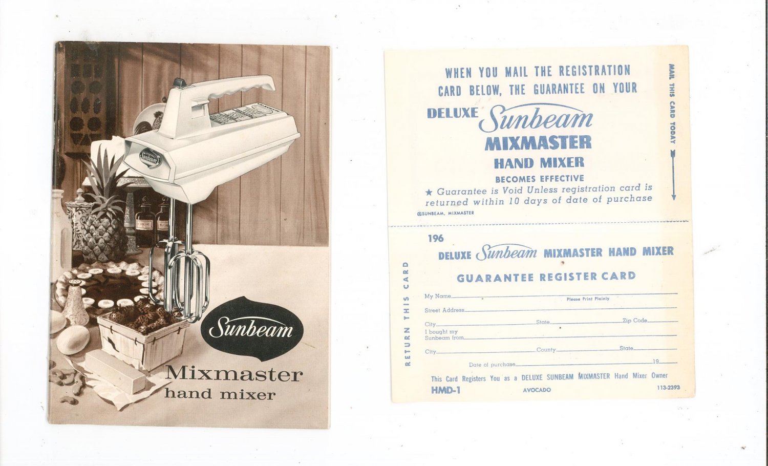 Vintage Sunbeam Mixmaster Hand Mixer Recipe & Instruction Book With