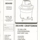 Sears Craftsman Wet Dry Vac Model 113 178490 Owners Manual