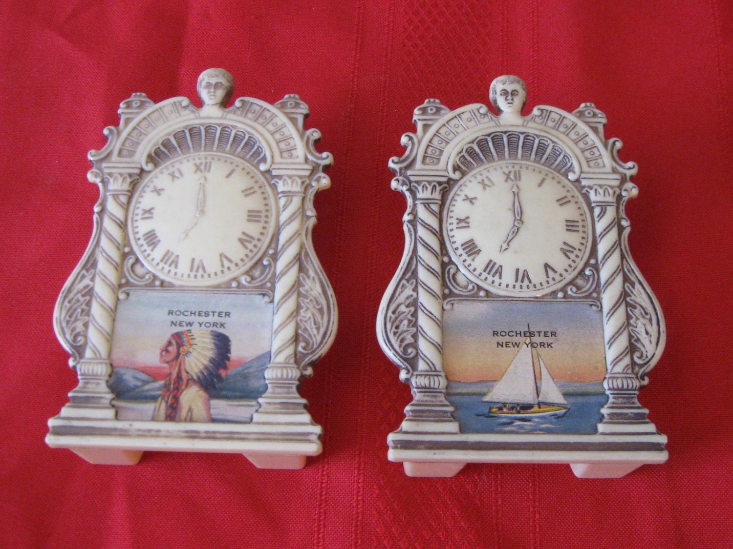Rochester New York Clock Salt & Pepper Shakers Indian & Sailboat Souvenir