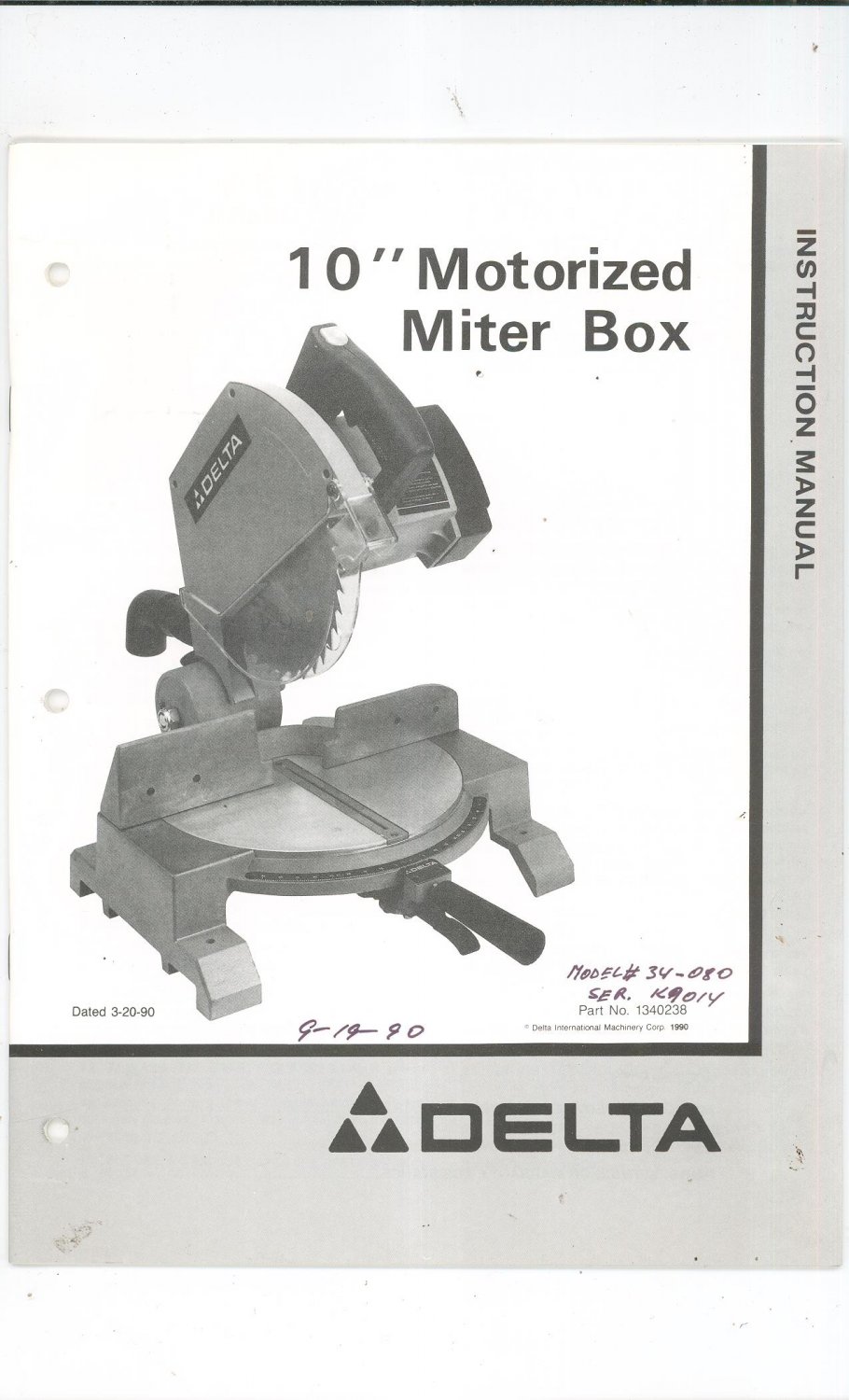 Delta 10" Motorized Miter Box Instruction Manual With Parts List Not PDF