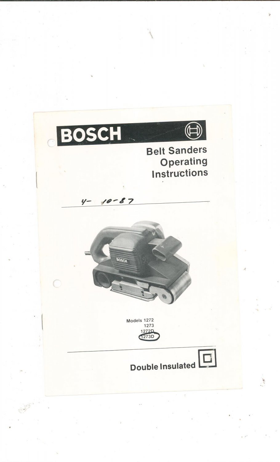 Bosch Belt Sanders Model 1272 1273 1272D 1273D Operating Instructions