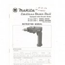 Makita Cordless Driver Drill Model 6093D 6093DW Instruction Manual  Not PDF