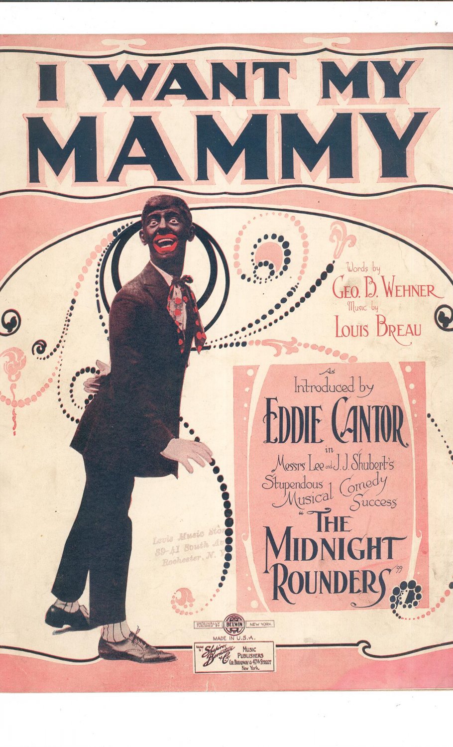Vintage I Want My Mammy Sheet Music Louis Breau Belwin