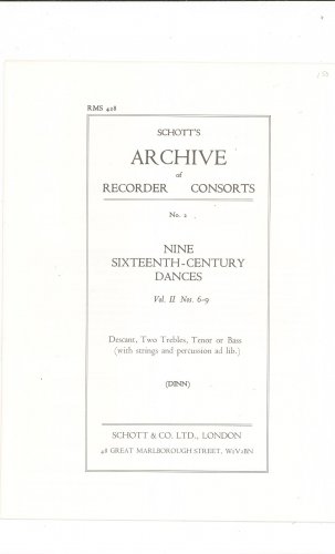 Schott's Archive Of Recorder Consorts  Number 2 Vintage
