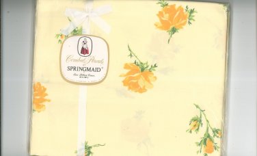 Combed Percale by Springmaid Two Pillow Cases Creme With Yellow Flower In Package
